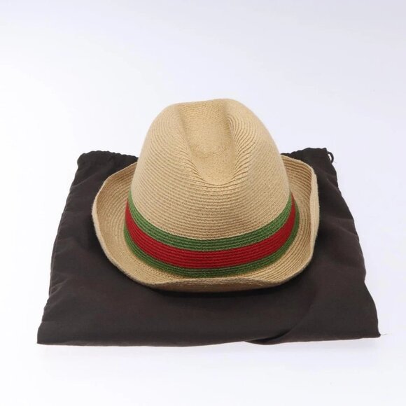 GUCCI Web Sherry Line Hat Abaca Beige Red Green 234137 Auth yk18743 - Picture 1 of 14